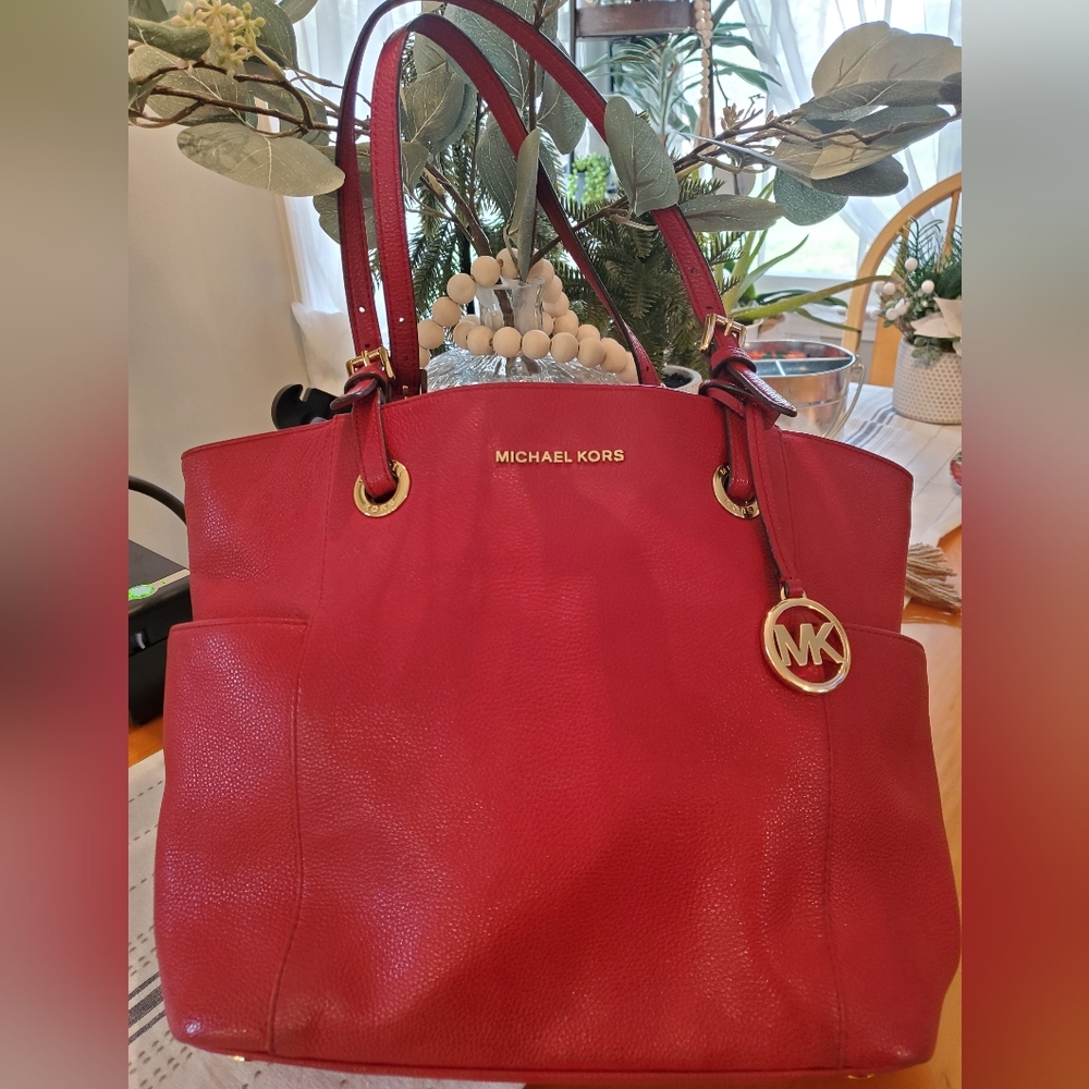 Michael Kors Red Pebble Leather with MK Logo Bag